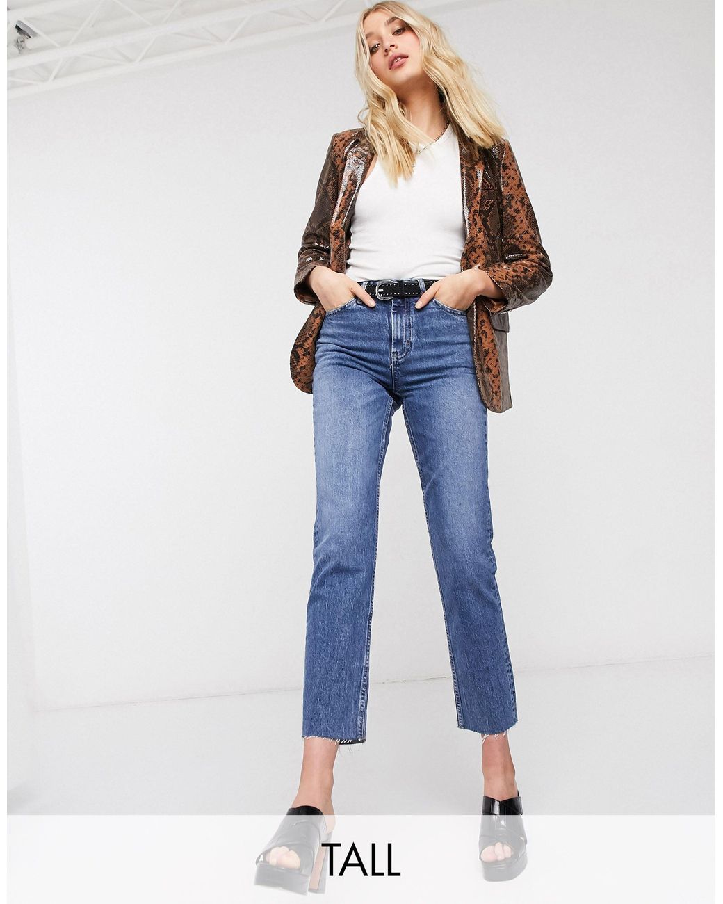 mid blue straight leg jeans topshop
