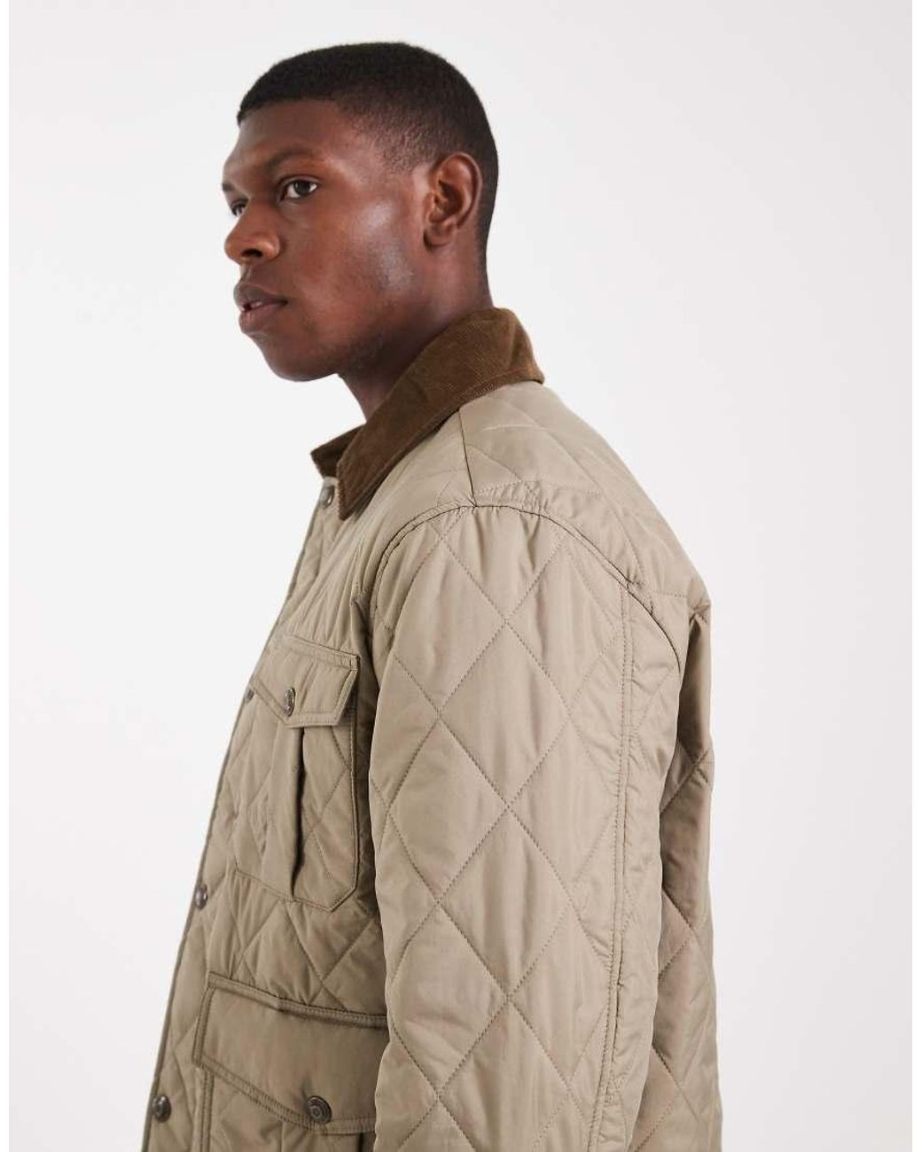 Jack & Jones Natural Quilted Jacket With Cord Collar for men