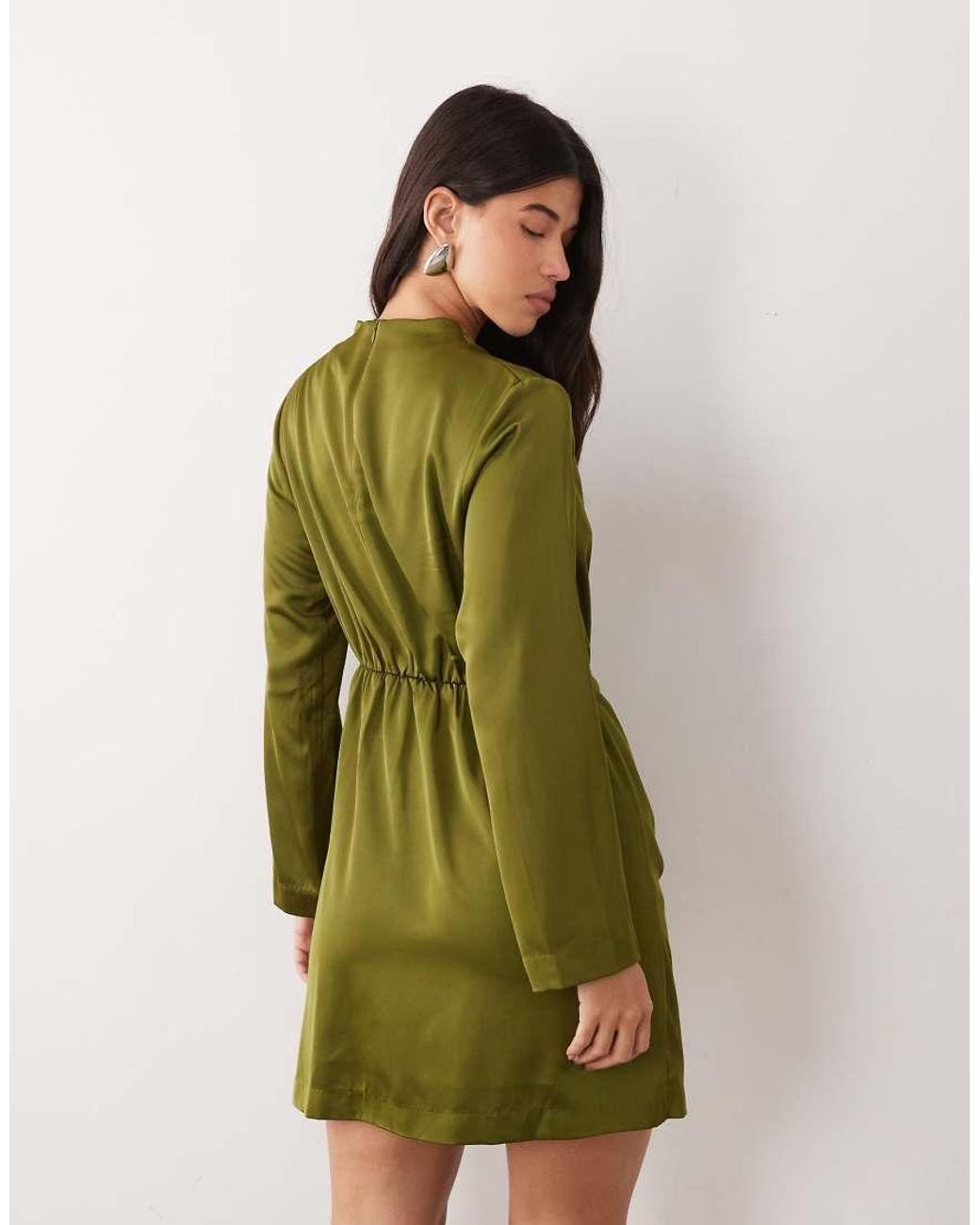 Y.A.S Green Draped Satin Mini Dress