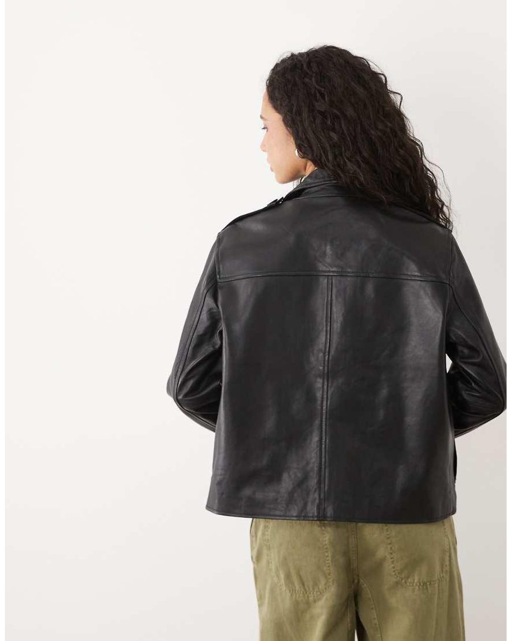 Barney's Originals Black Real Leather Utility Jacket