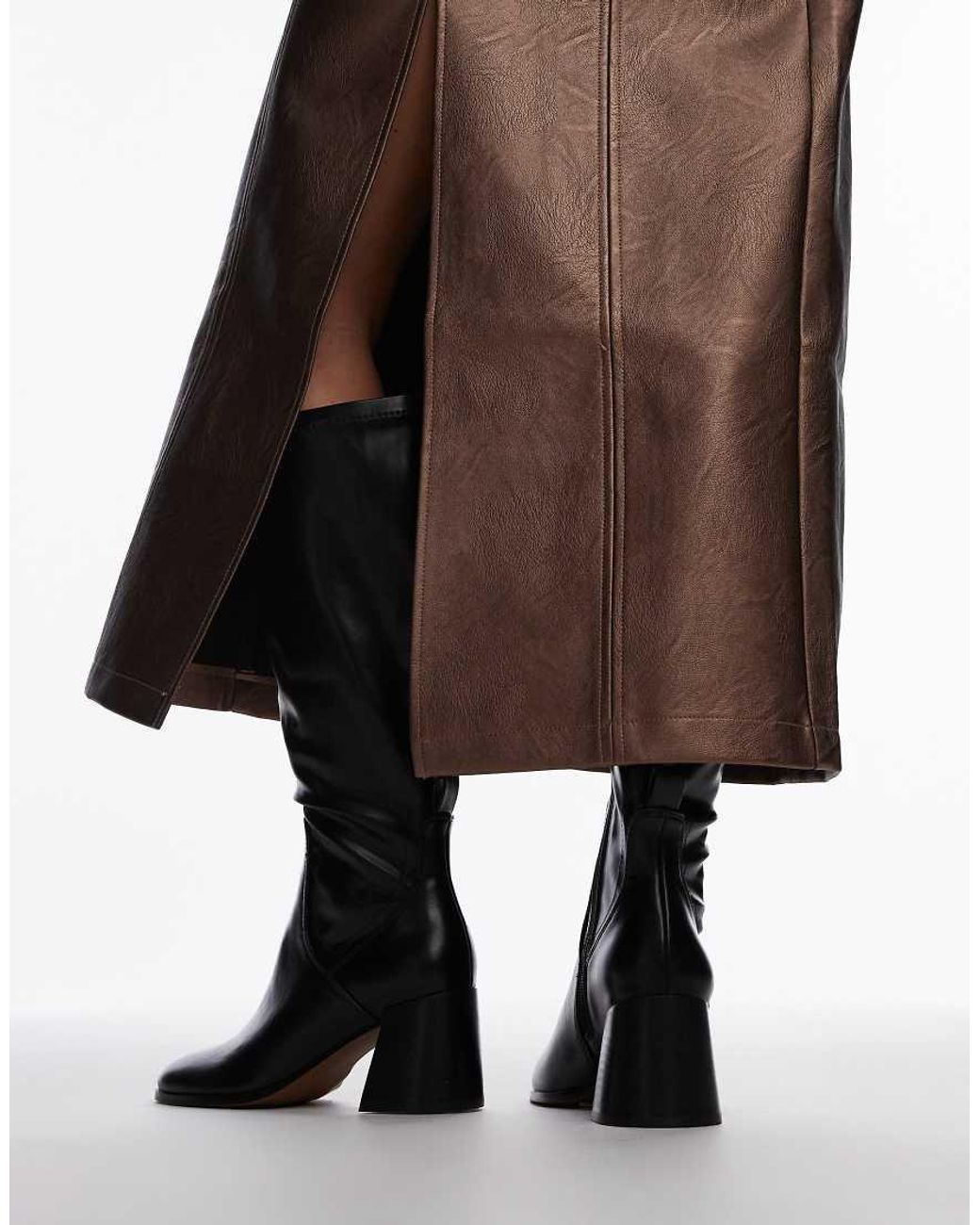 TOPSHOP Black Ren Knee High Heeled Boots