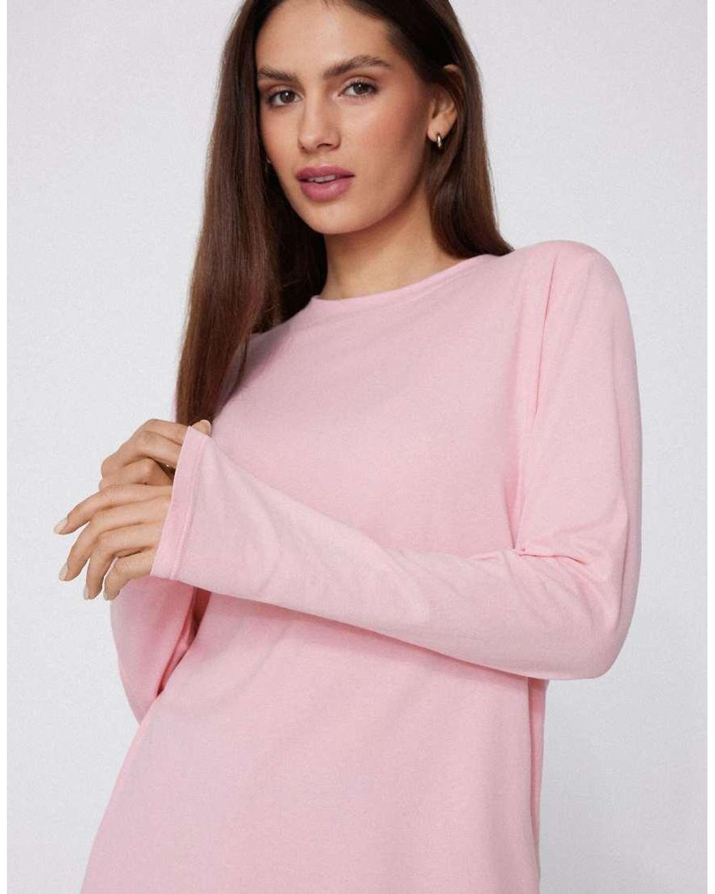 Tezenis Pink Cotton Modal Long Sleeve Round Neck Top