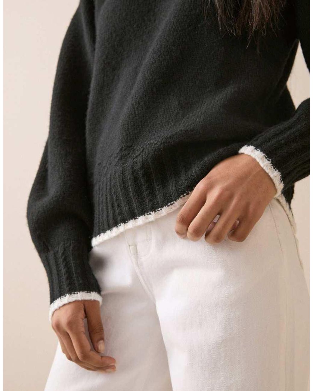 Nobody's Child Black Contrast Trim Bow Detail Jumper