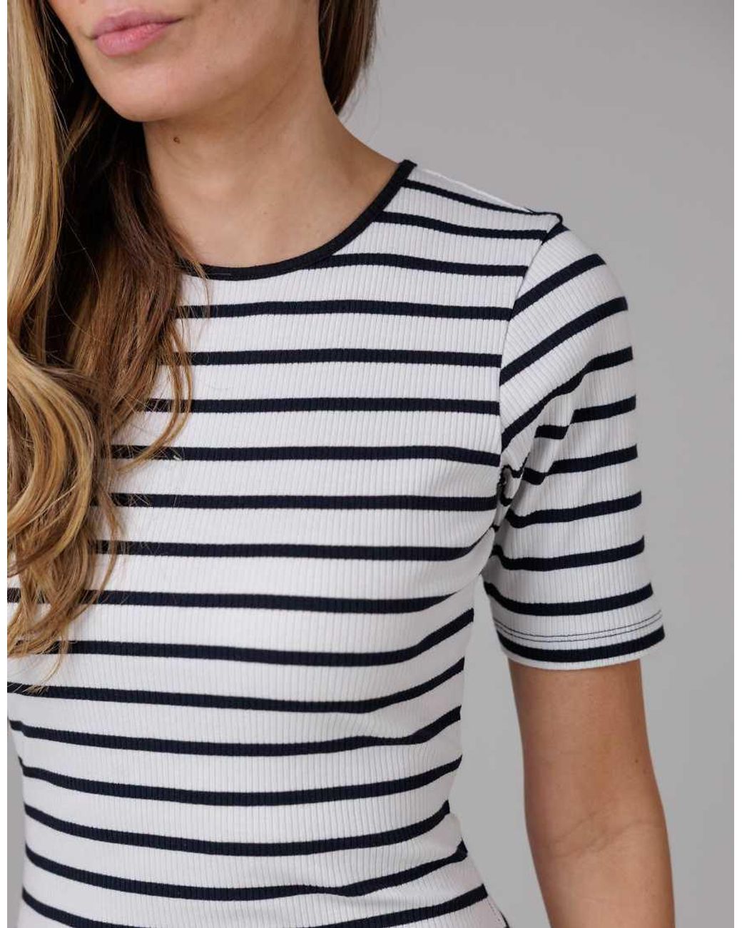 French Connection Gray Cotton Ribbed Striped Short Sleeve Bodycon Midi Dress
