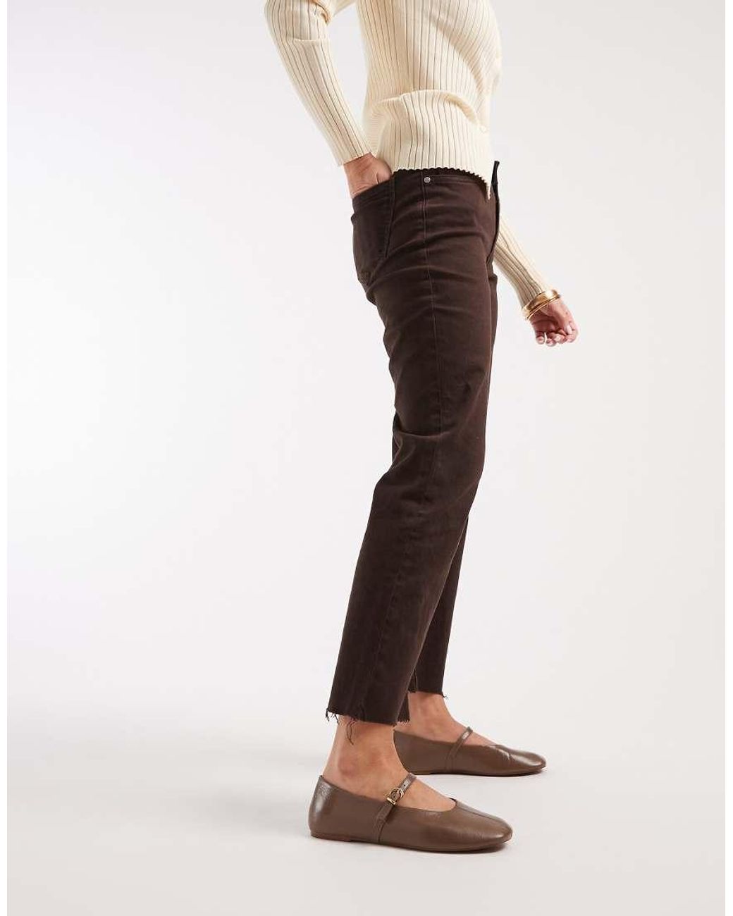 Schuh Brown London Ballet Flats With Buckle Strap