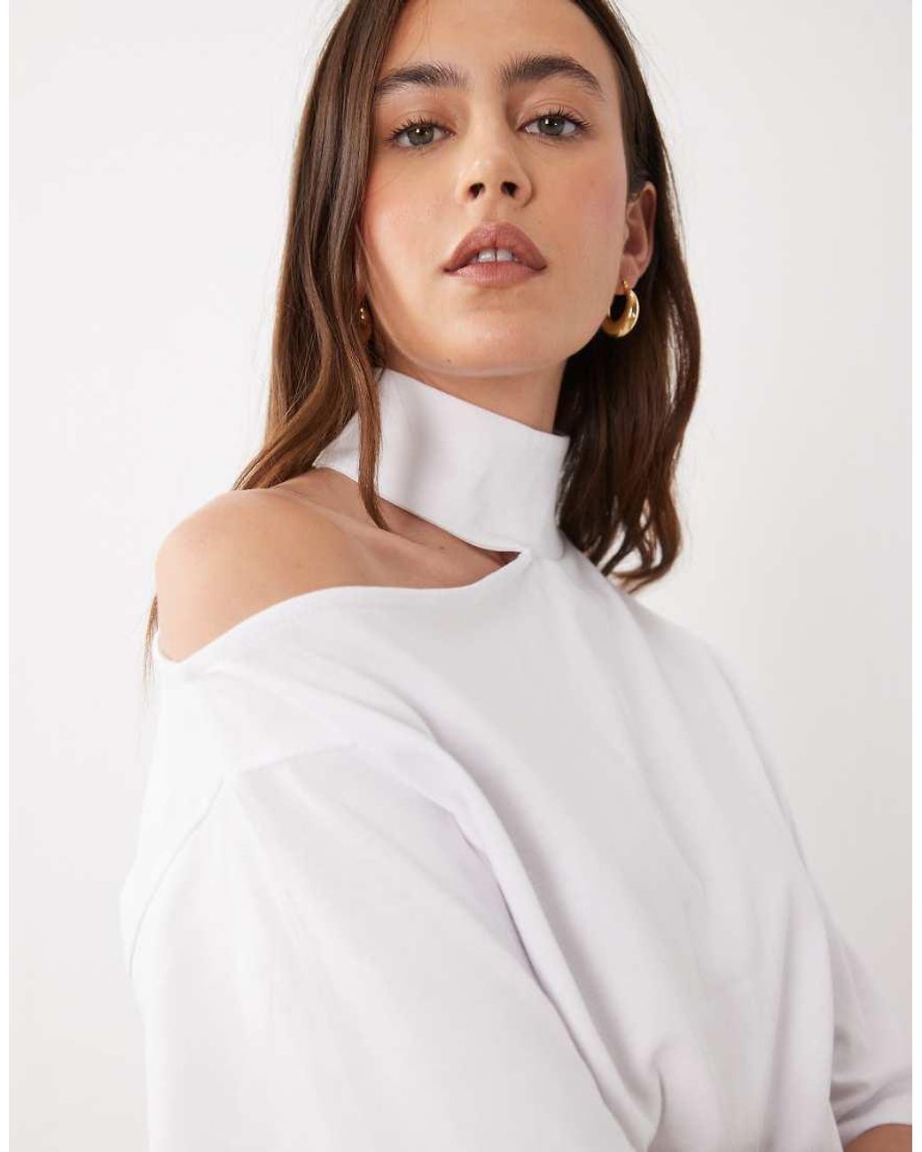 ASOS White Funnel Neck Cut Out Shoulder Top