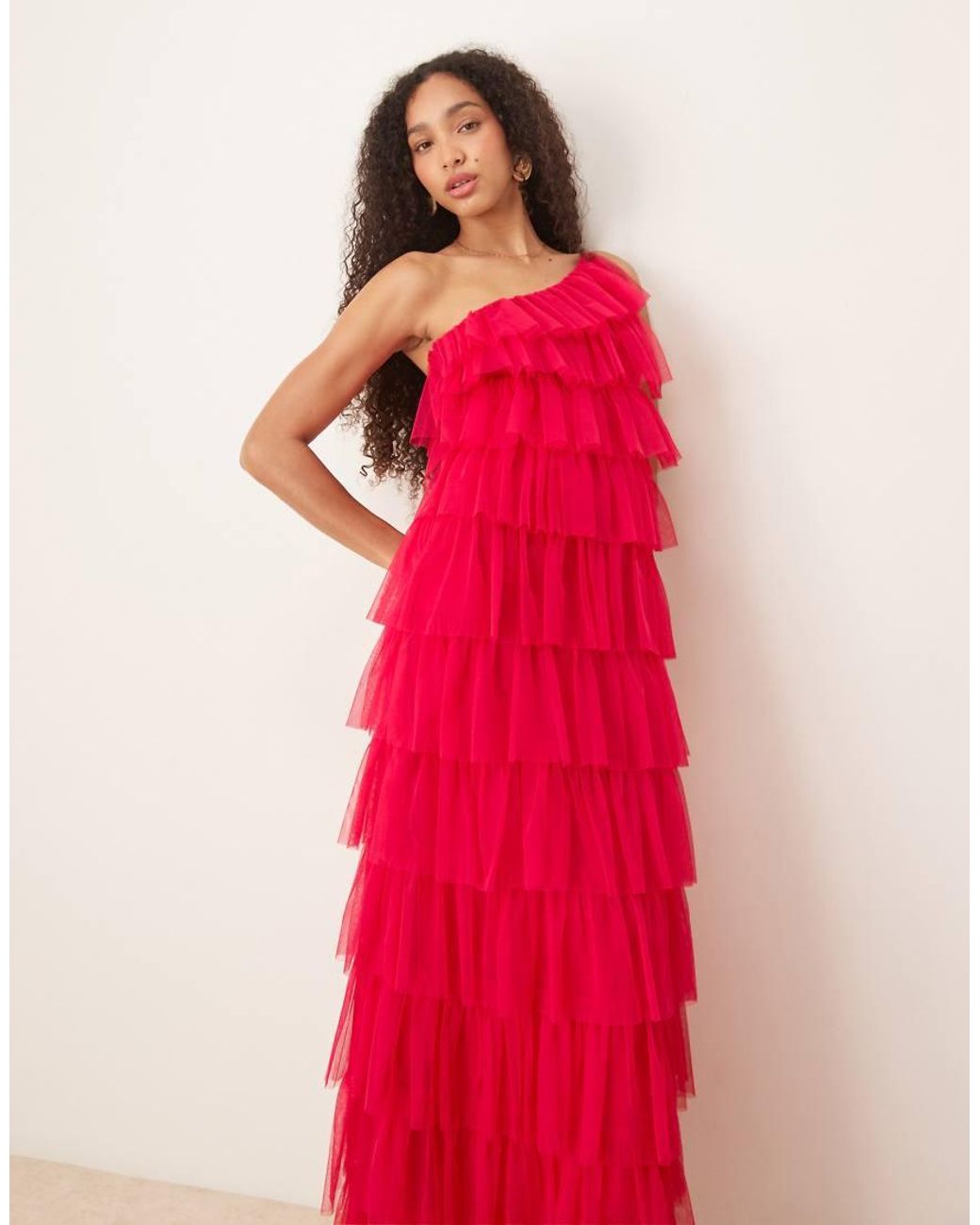 ANAYA One Shoulder Tiered Ruffle Maxi Dress