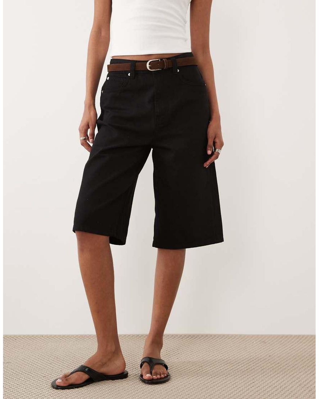 ASOS Natural Denim Bermuda Short With Suede Belt Detail