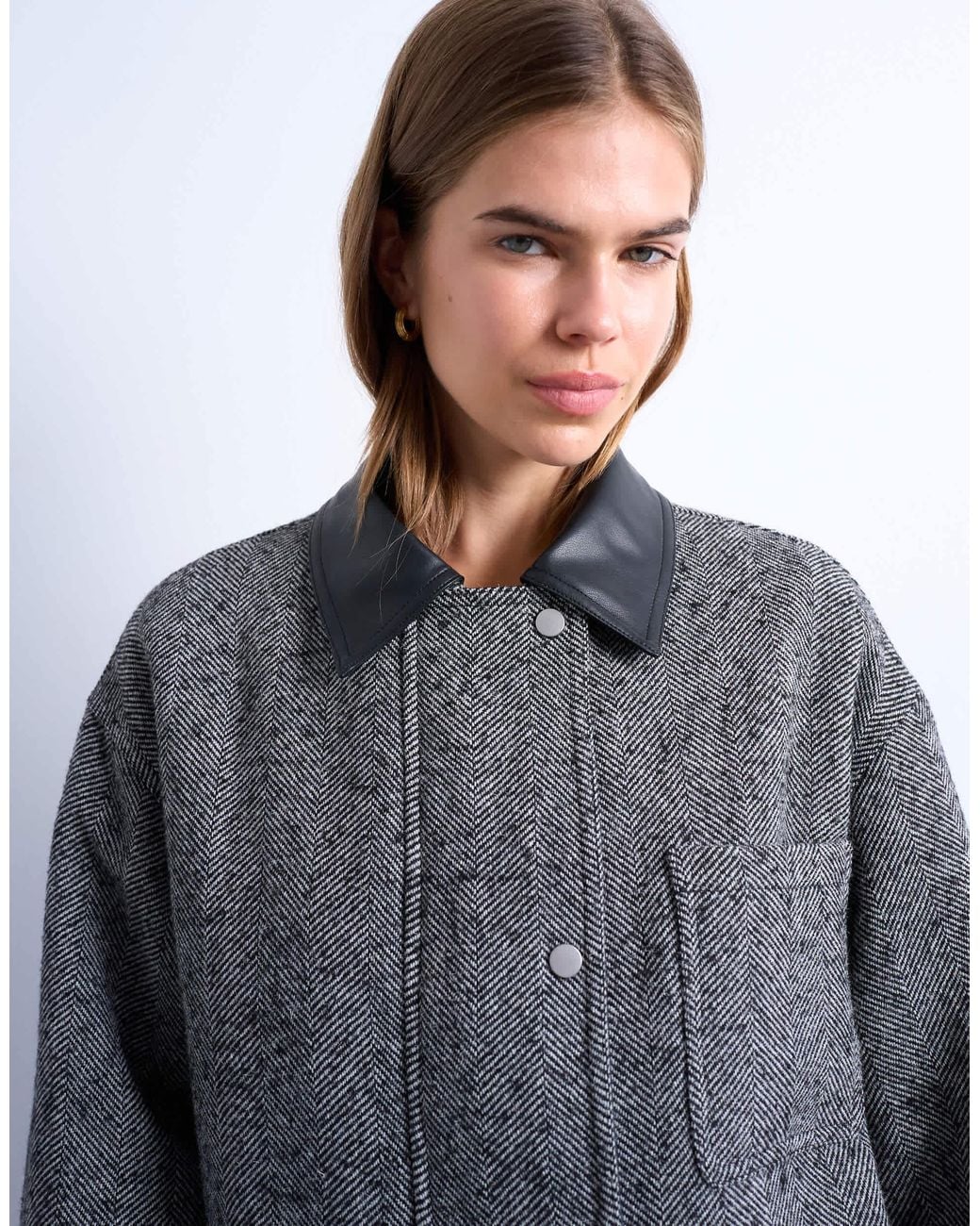 TOPSHOP Gray Heritage Twill Field Jacket With Contrast Faux Leather Collar