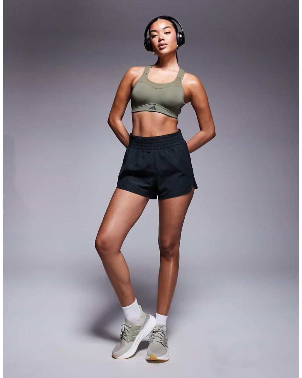 Adidas Originals Gray Adidas Training Pacer High Waisted 3"" Shorts