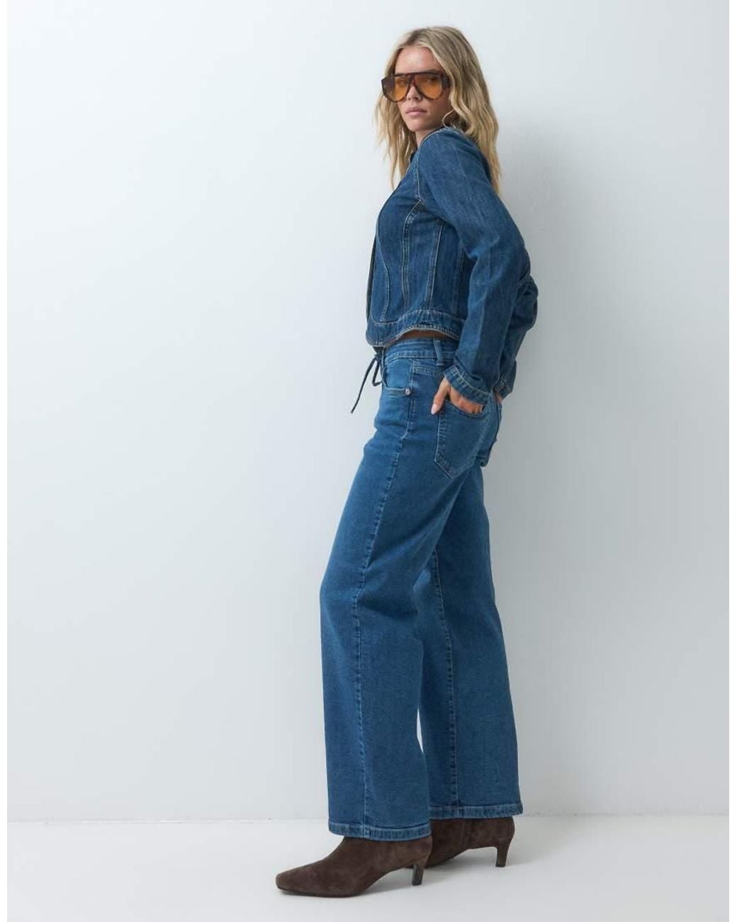 Vero Moda Blue Flora High Rise Straight Leg Jeans With Belt