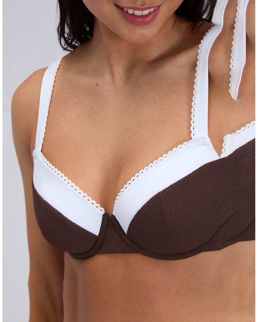 Boux Avenue Blue Rivoli Picot Balconette Bikini Top Summer Padded Swimwear
