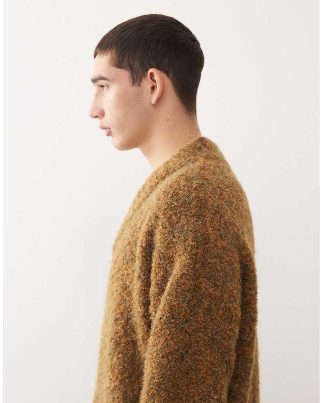 Reclaimed Vintage Brown Boucle V-Neck Boxy Jumper for men