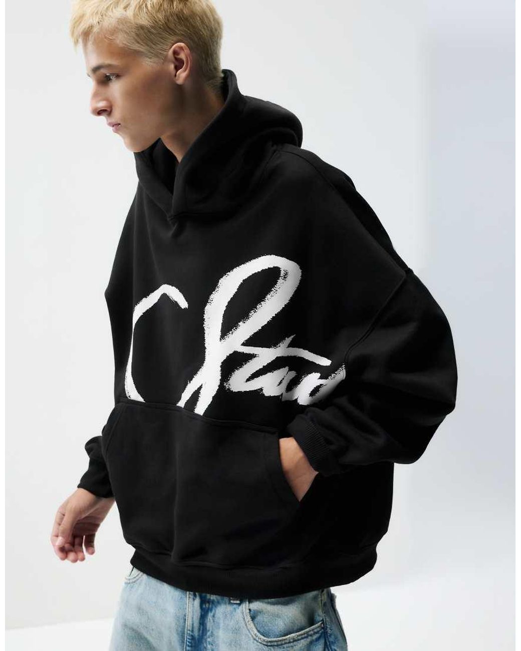 Pull&Bear Black Stwd Sweatshirt With Hood for men