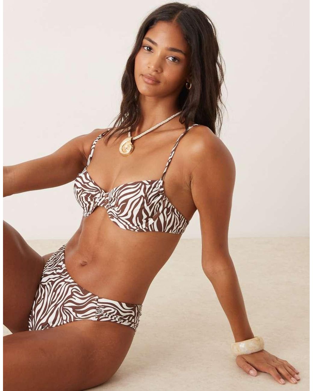 Abercrombie & Fitch Brown Swimwear Ruched Underwire Bikini Top Co-ord
