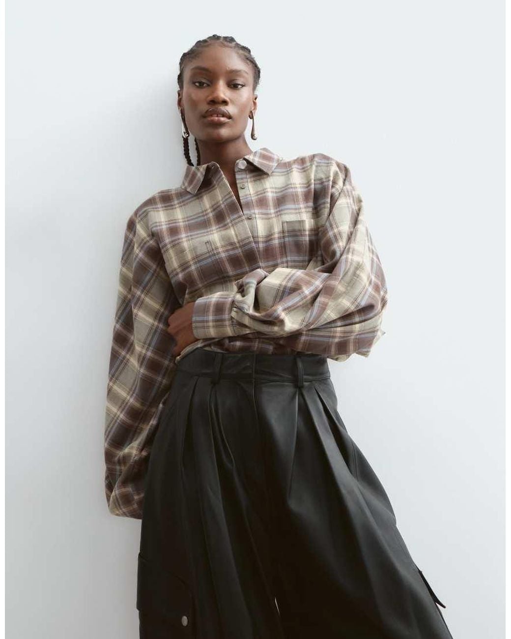 ARRANGE Brown Premium Structured Balloon Sleeve Shirt