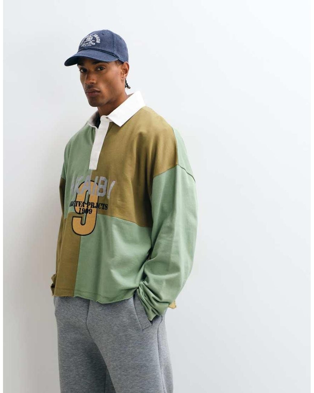 ASOS Green Extreme Oversized Rugby With Stepped Hem, Check Pattern And Pigment Print for men