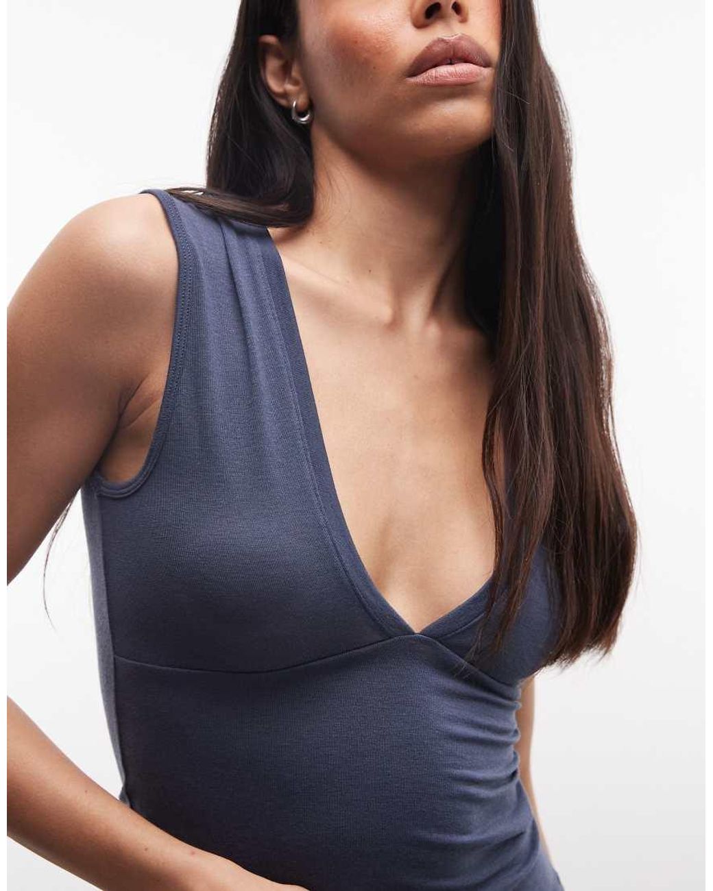 Weekday Blue Plunge V-neck Top