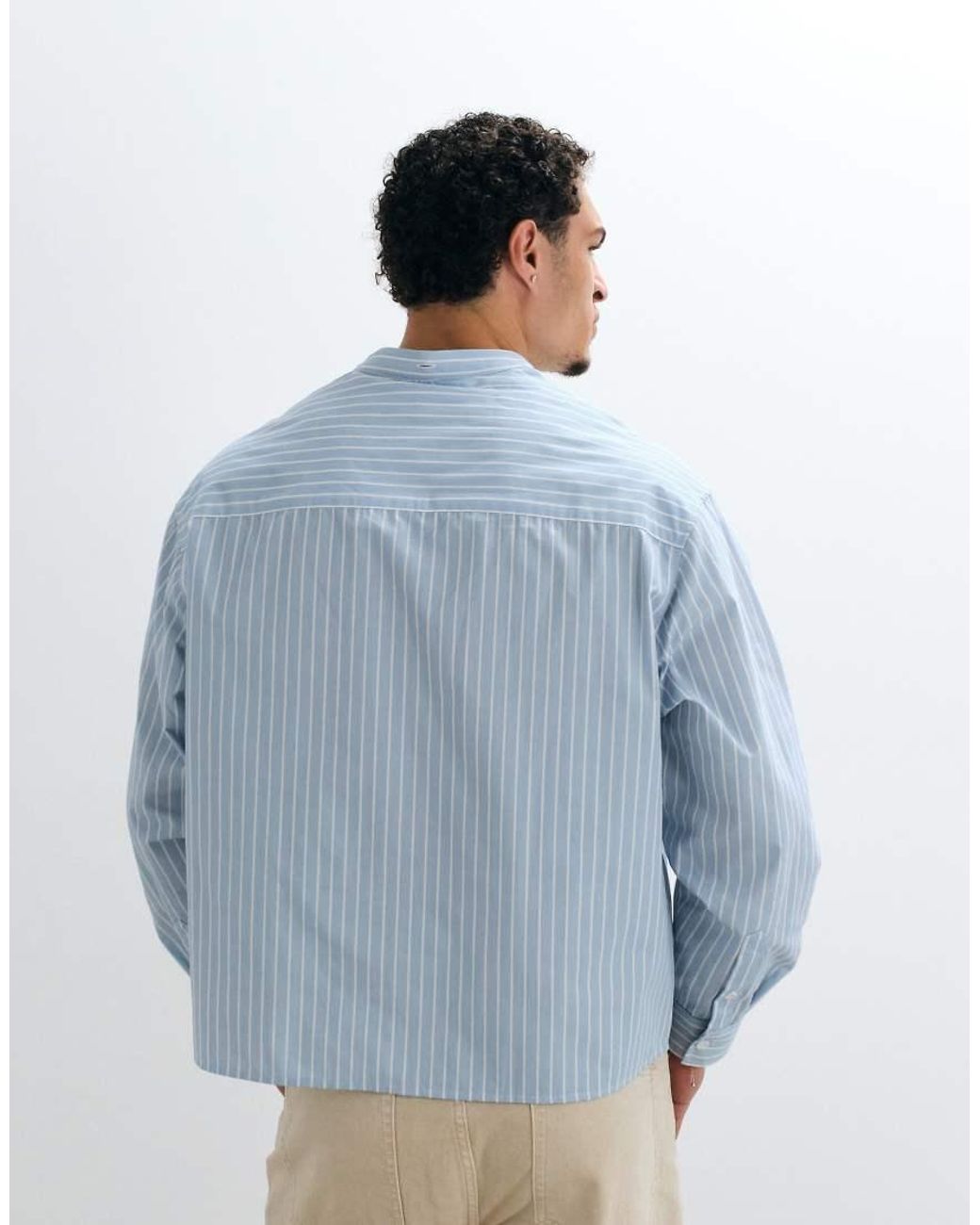 ASOS Blue Boxy Oversized Poplin Stripe Shirt With Neck Tie for men