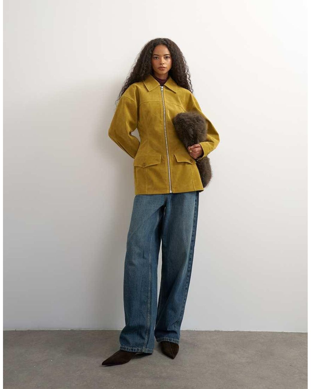 TOPSHOP Yellow Faux Suede Cinch Waist Blazer Jacket