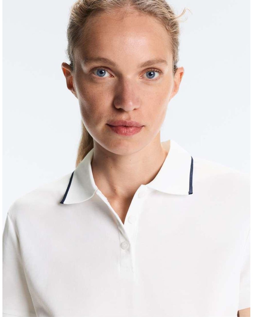 Oysho White Contrast Piqué Cotton Short-Sleeved Polo Shirt