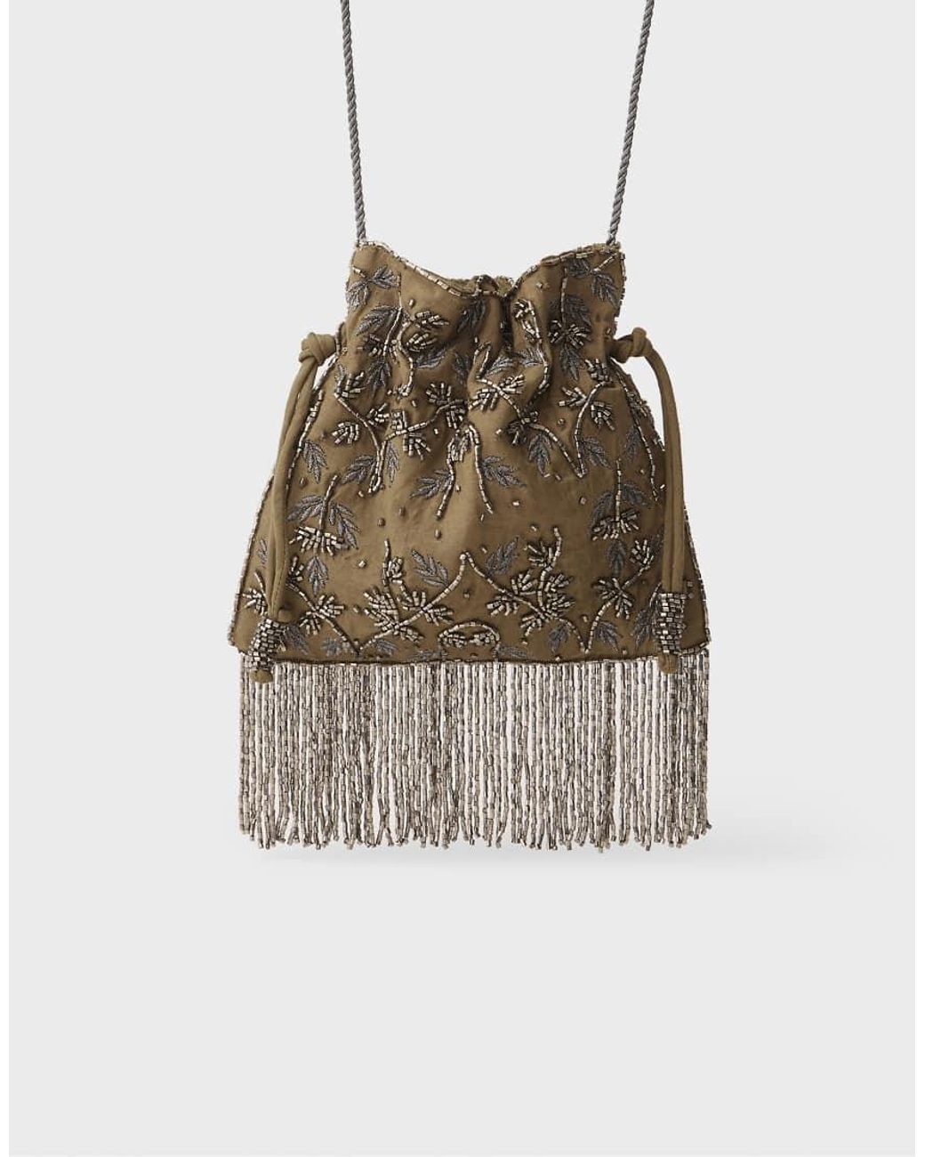 Stradivarius Natural Beaded Fringed Crossbody Bag