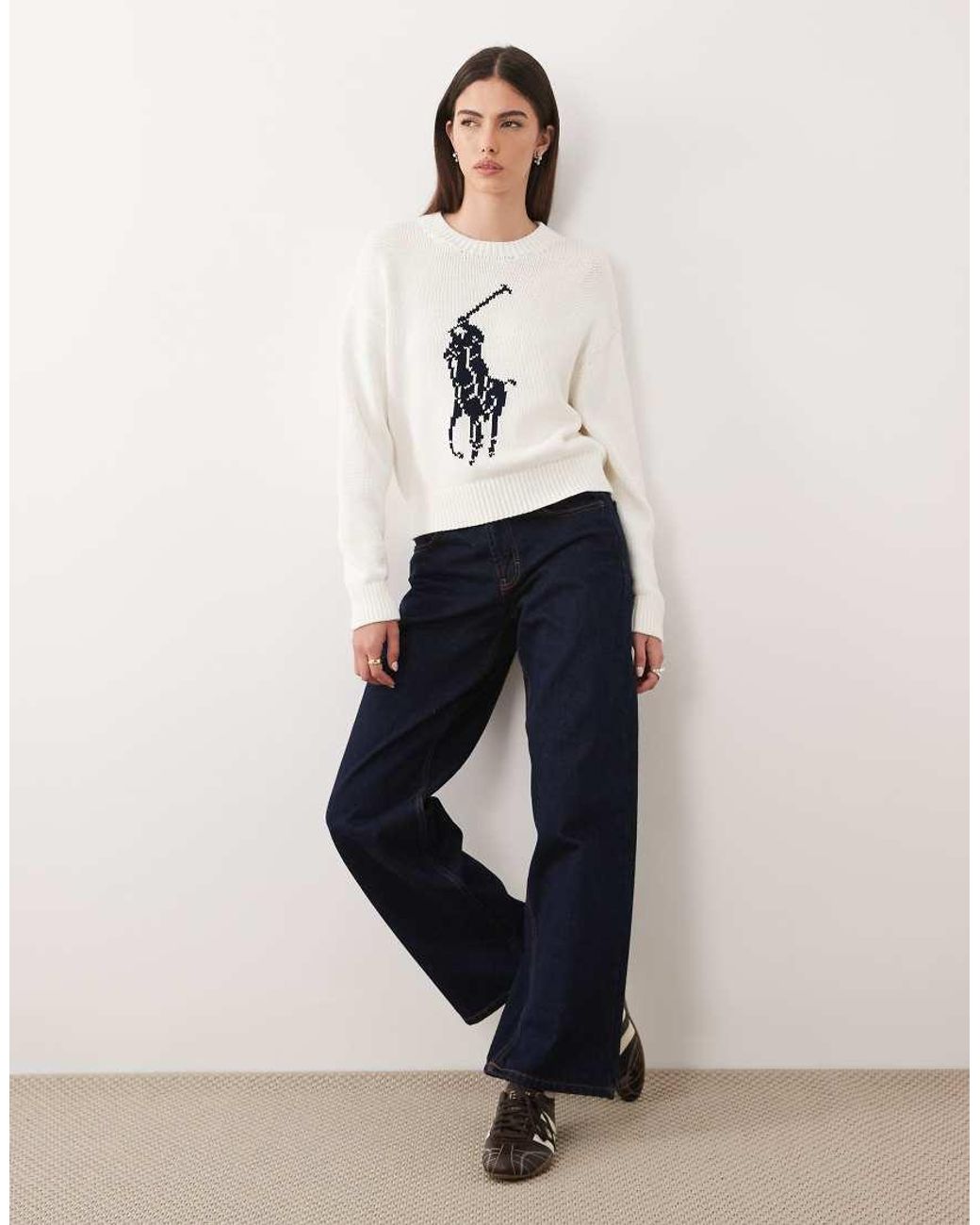 Polo Ralph Lauren White Large Icon Logo Cotton Knit Jumper