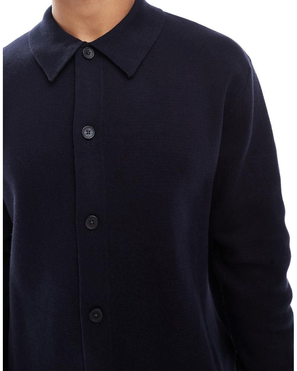 Jack & Jones Blue Premium Knitted Cardigan With Collar for men
