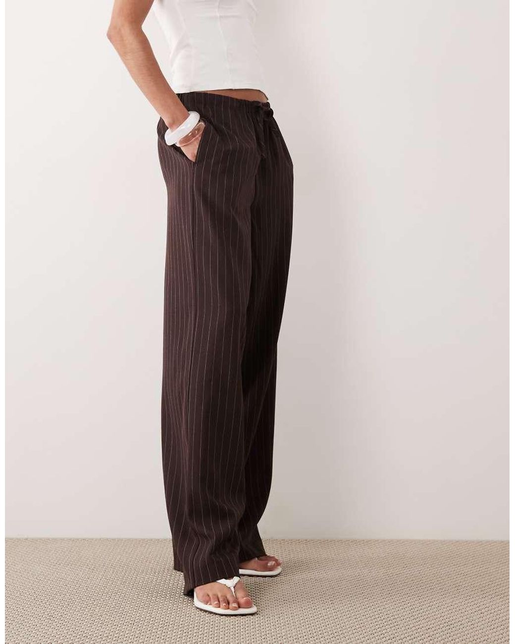 New Look Brown Pinstripe Wide Leg Pants