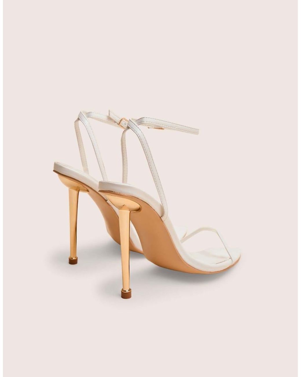 Public Desire Natural Legacy White Barely There Pointed Toe Gold Stiletto Heels