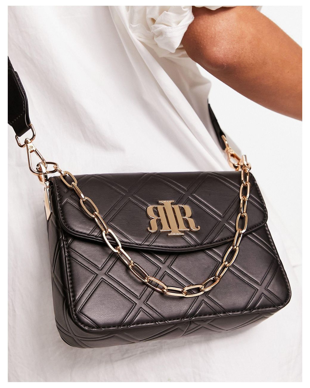 River Island Quilted Cross Body Bag With Chain Strap in Black Lyst UK