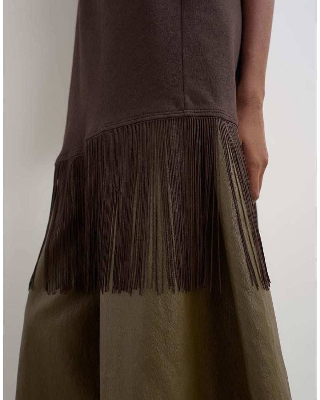 TOPSHOP Natural Draped Asymmetric Fringe Detail Top