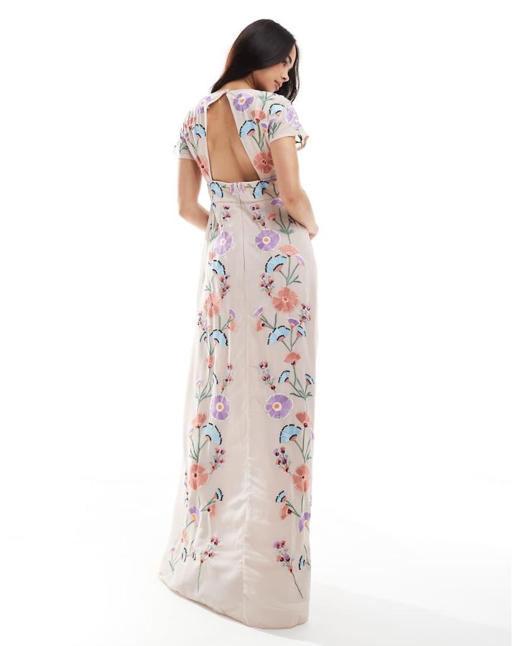 Maya Multicolor Embroidery & Faux Button Front Maxi Dress