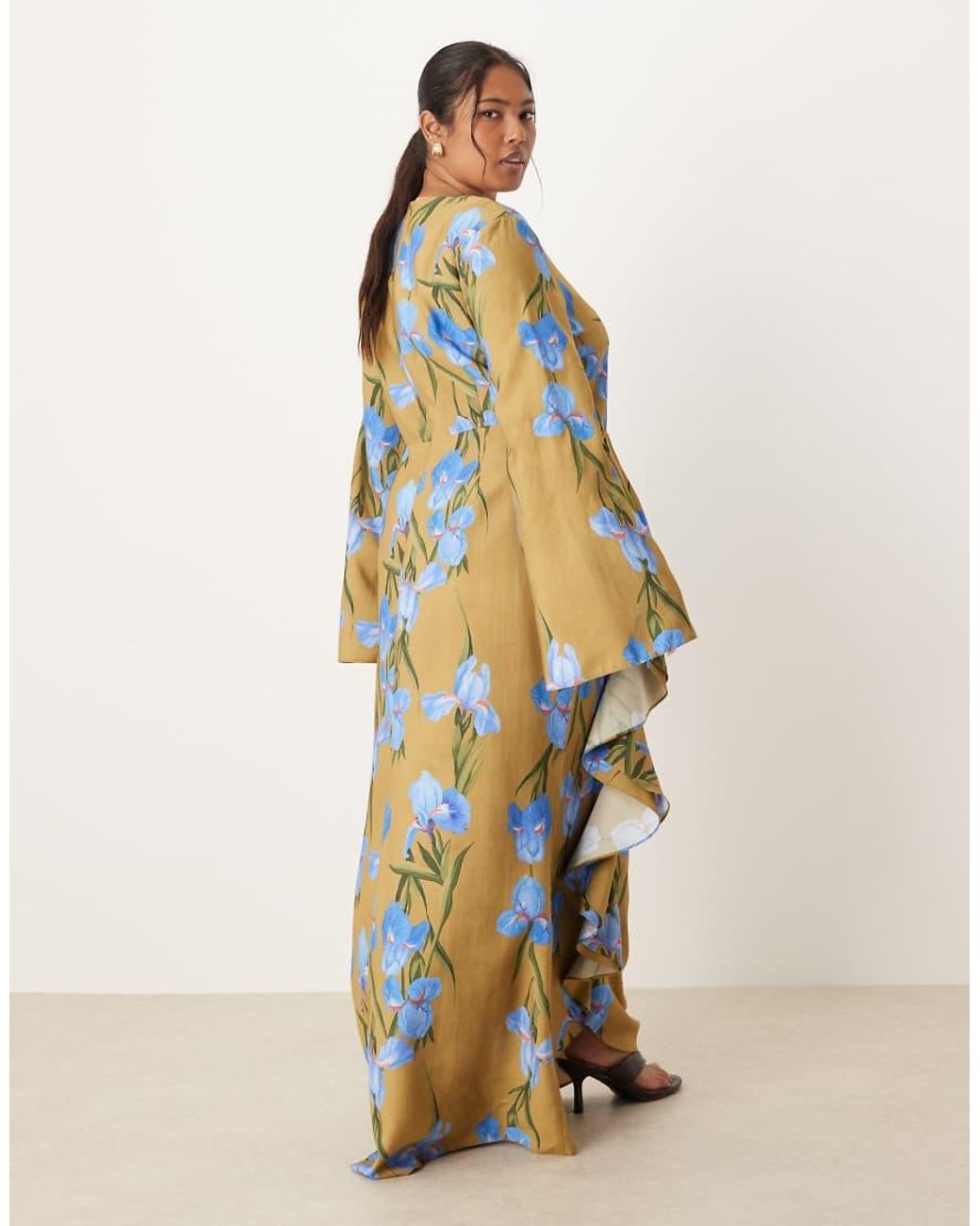 ASOS Blue Asos Design Curve Long Sleeve Maxi Dress With Ruffle Skirt