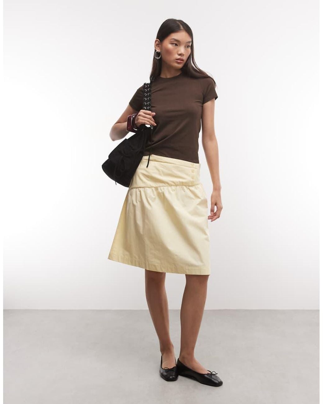 Reclaimed Vintage Natural Poplin Awkward Length Midi Skirt