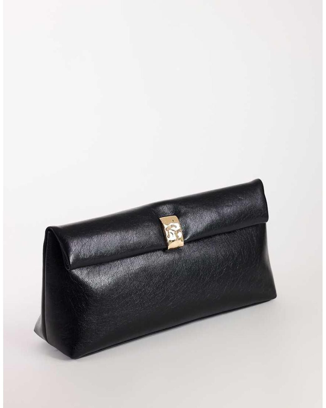TOPSHOP Black Amber Oversized Fold Over Clutch Bag With Hardware
