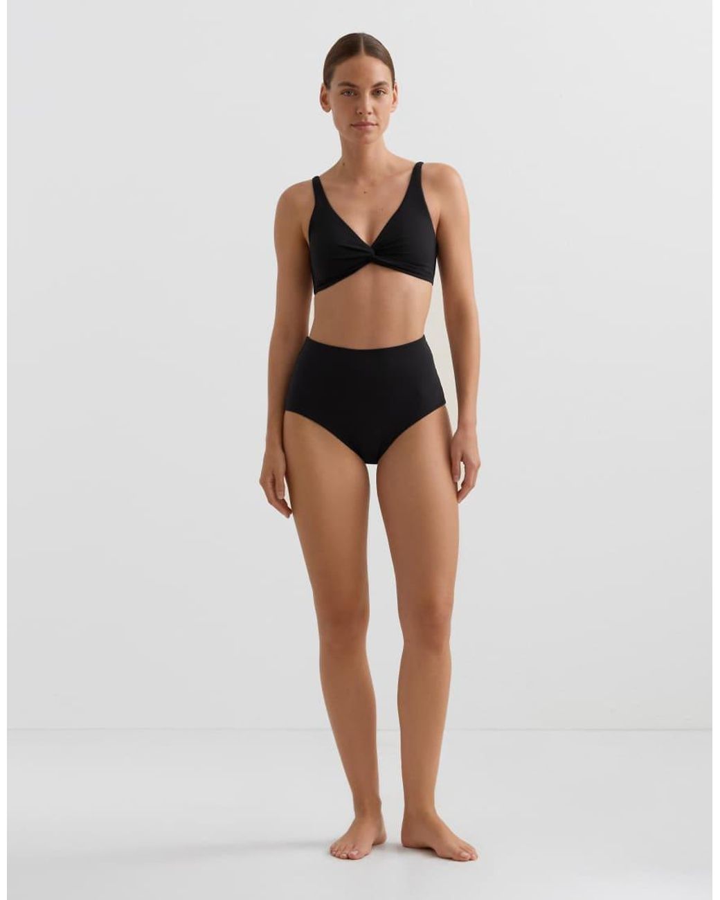 Oysho Black Shapewear-Effect Knot Halter Bikini Top
