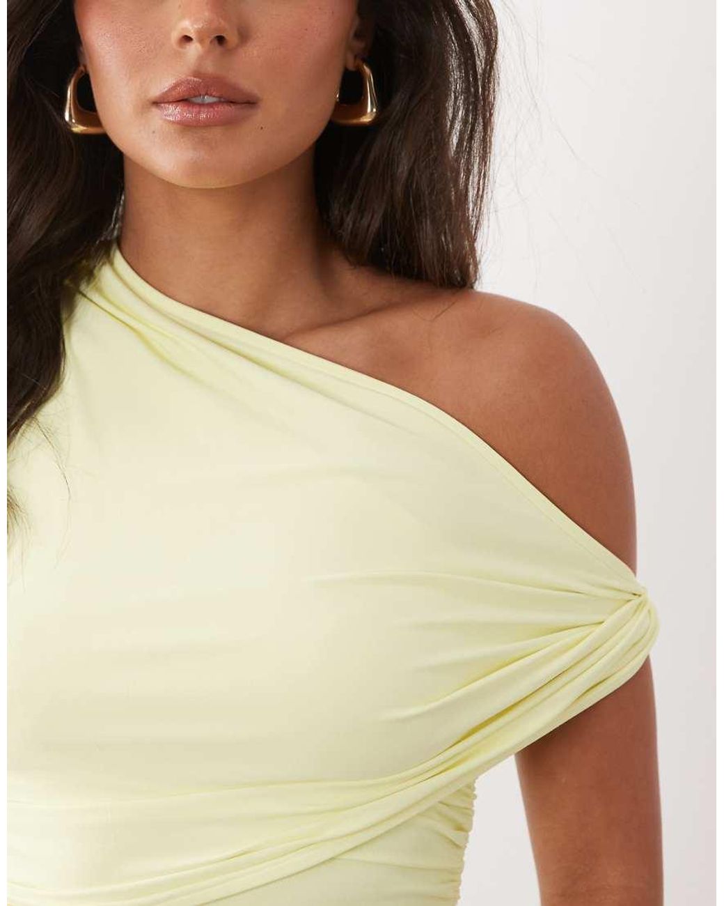 ASOS Natural Polyamide Ruched Twist Side Cut Away Draped Top