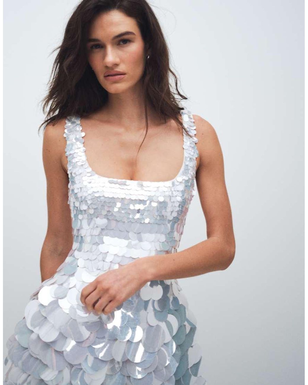 asos design disc sequin halter mini dress in white Bridal Large Square Neck Womens Retail Socks