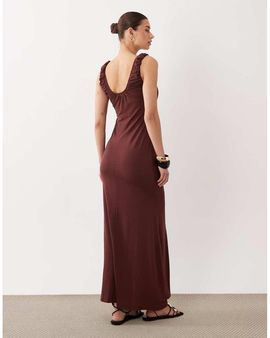 ASOS Brown Ruched Scoop Neck Midaxi Dress