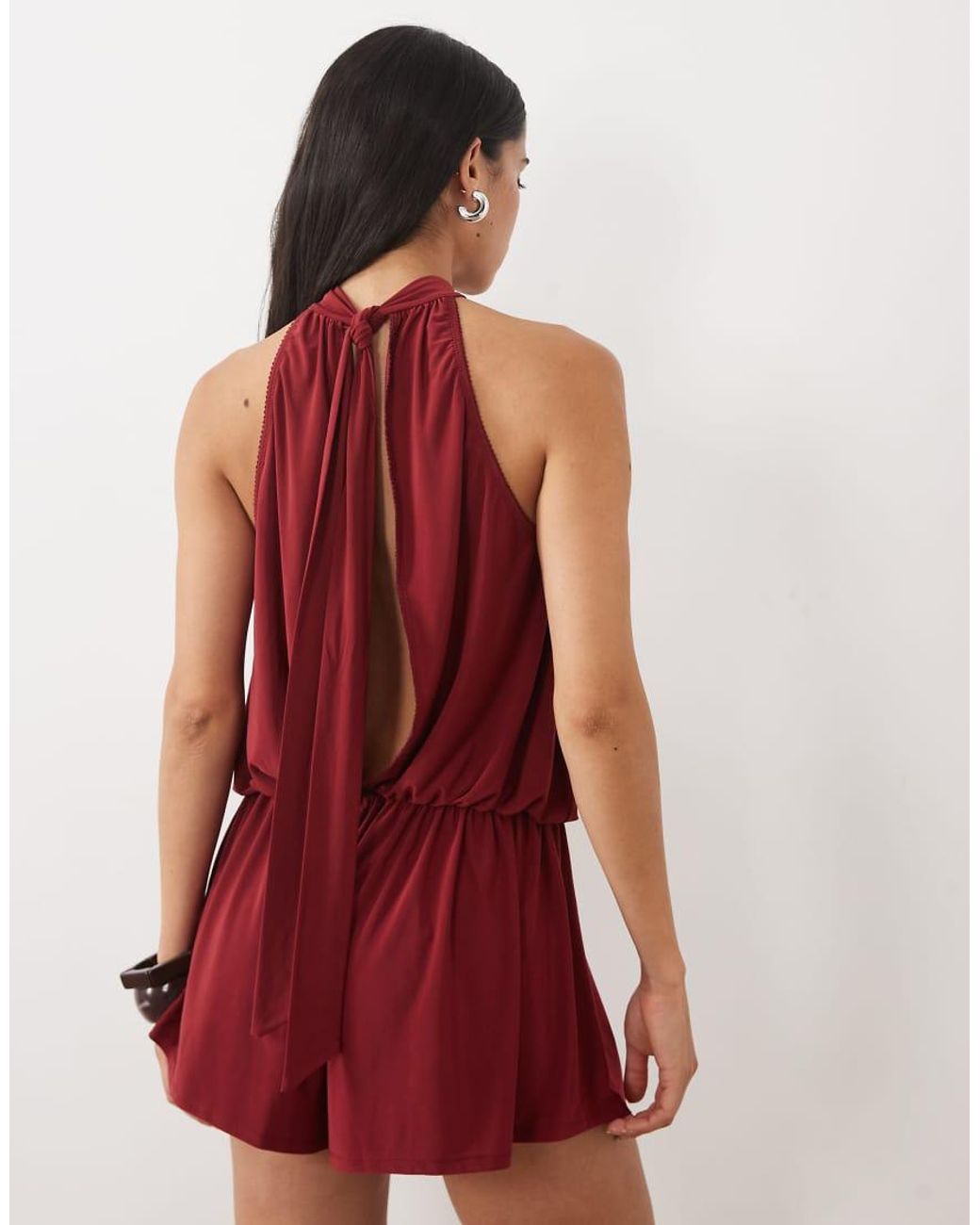 Miss Selfridge Red Keyhole Playsuit With Picot Trim