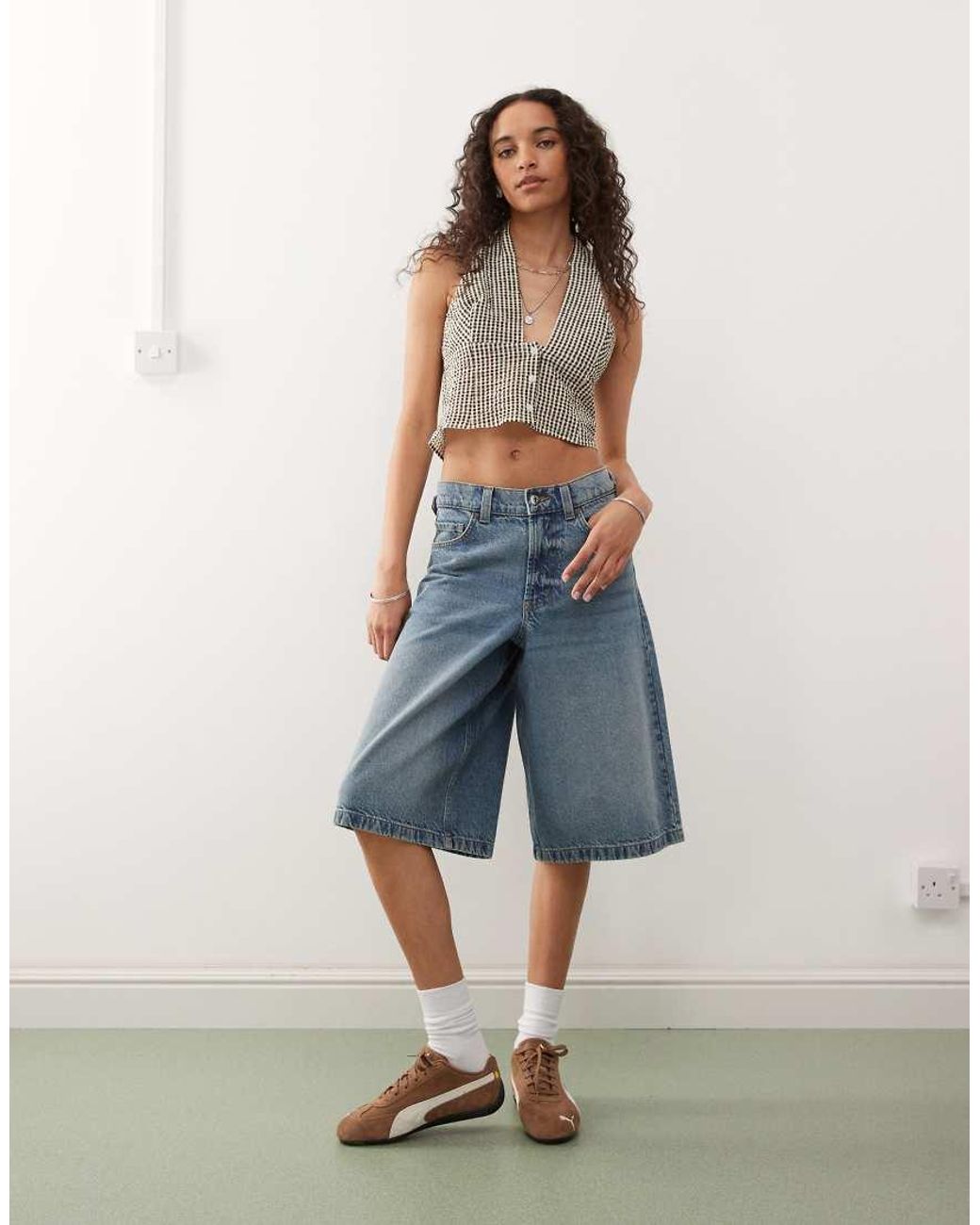 Collusion Blue Woven Halter Neck Gingham Top