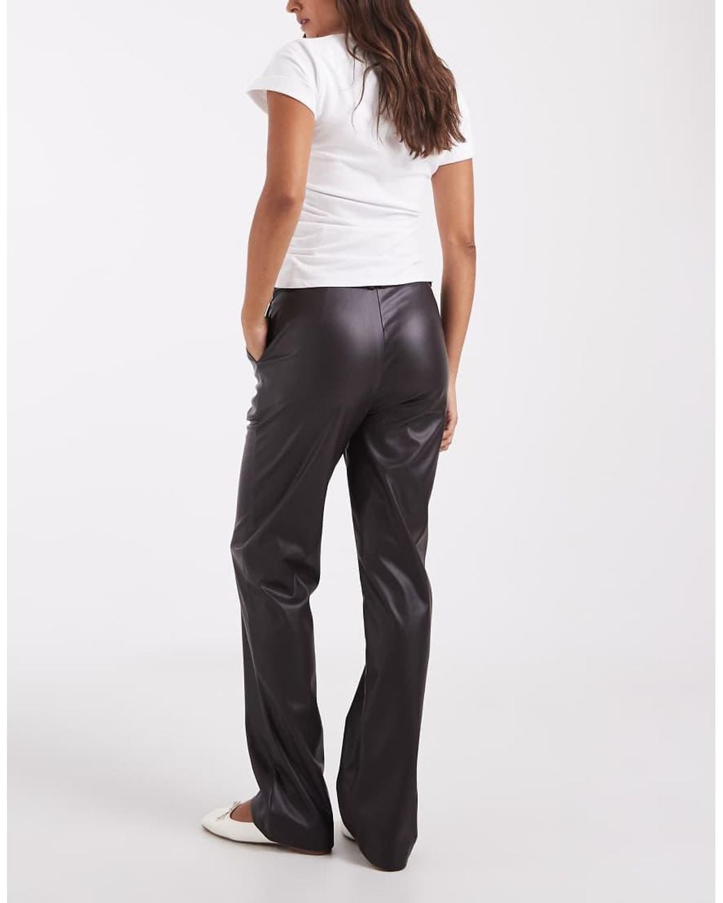 ASOS Brown Tailored Faux Leather Straight Leg Pants