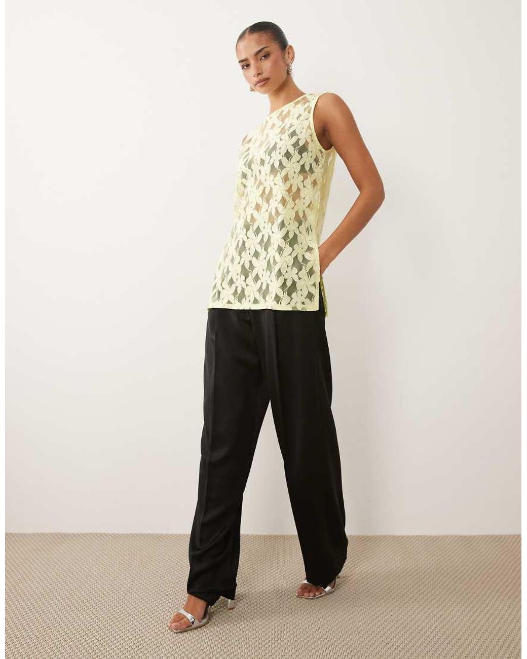 ASOS Yellow Lace Oversized Longline Tank Top