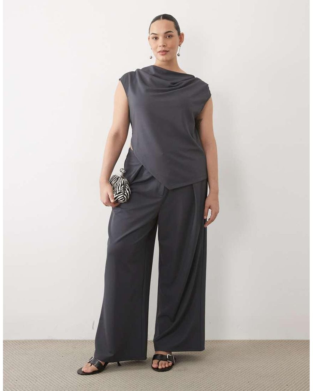 ASOS Gray Asos Design Curve Co-ord Slinky Twill Drapey Top