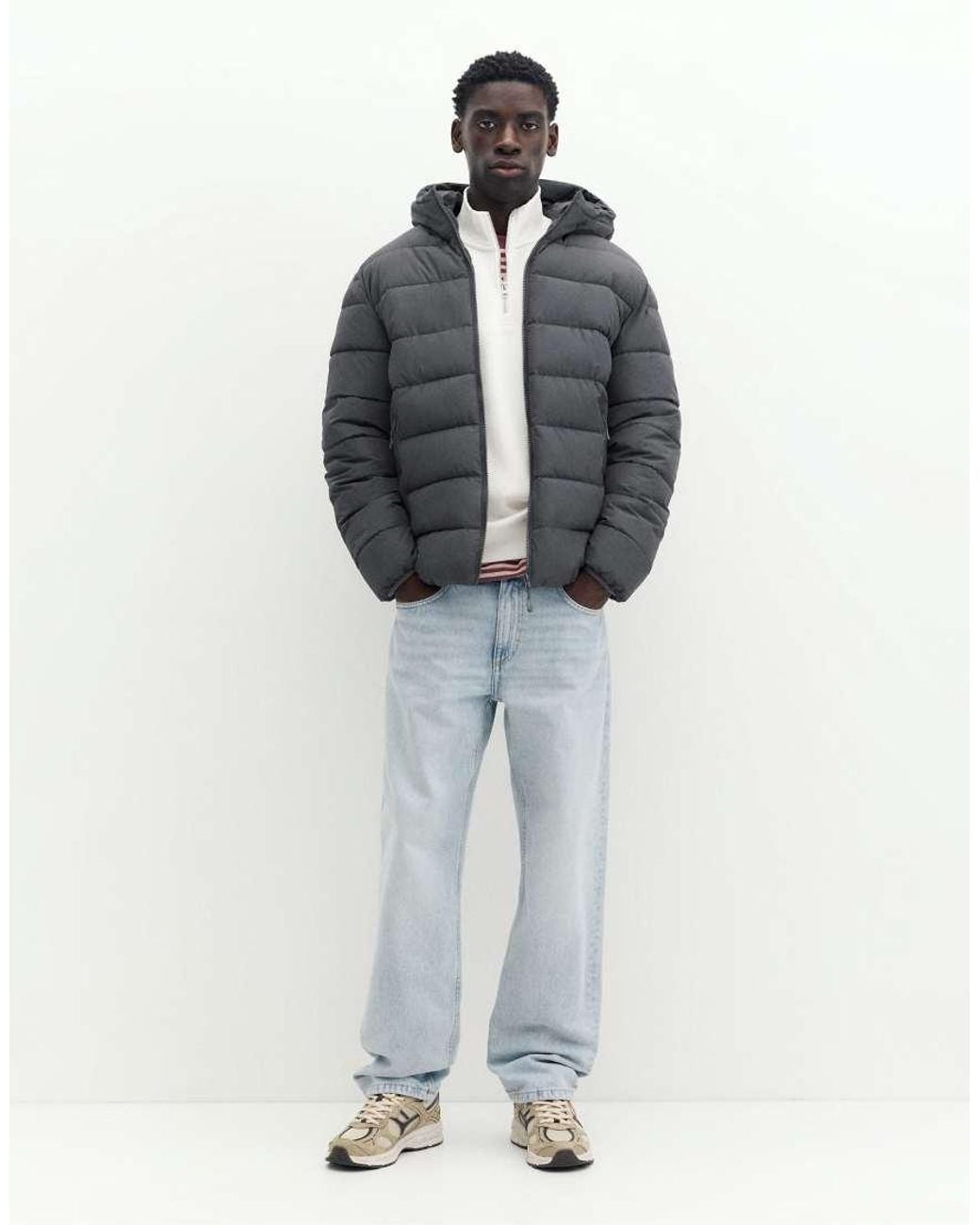Pull&Bear Blue Puffer Jacket With Hood for men