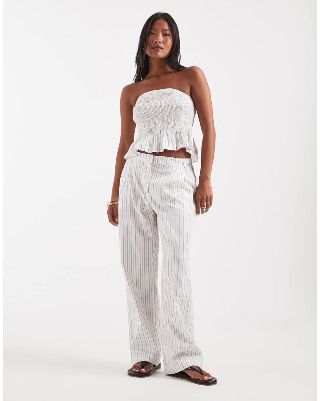 Vero Moda White Poplin Shirred Peplum Hem Bandeau Top Co-ord