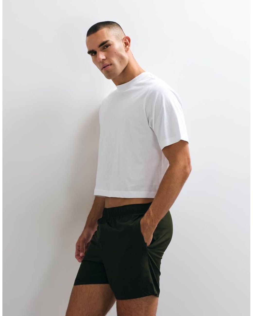 4505 White Cotton Cropped Lifting T-Shirt With Quick Dry Finish for men