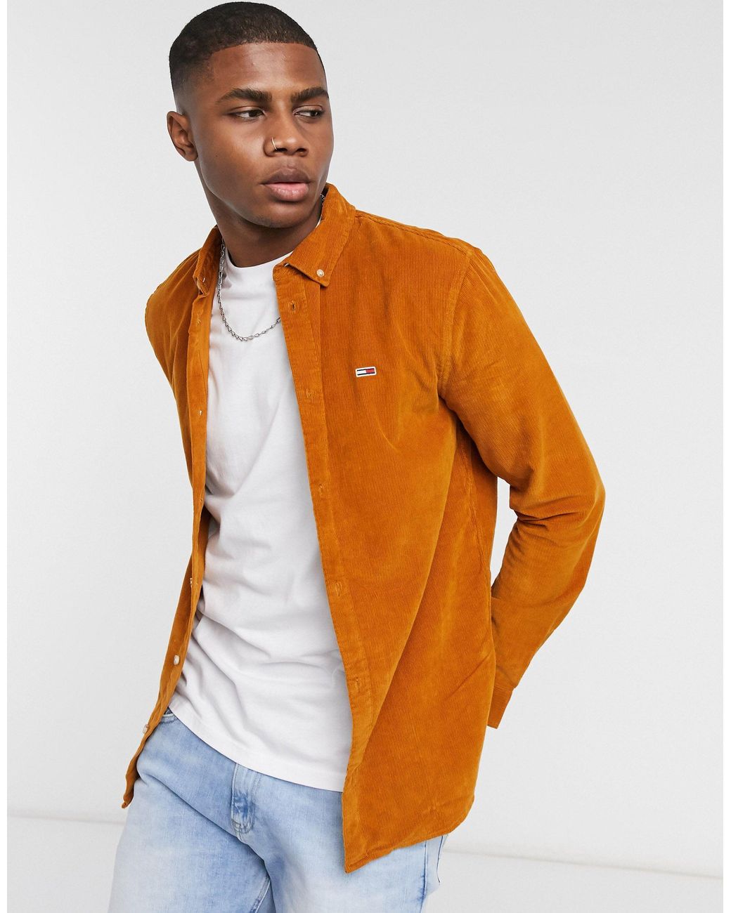 Chemise en velours côtelé à logo drapeau - Caramel Tommy Hilfiger pour homme  en coloris Orange | Lyst