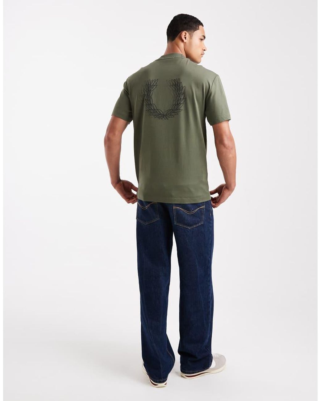 Fred Perry Green Light Box Graphic Logo T-shirt With Back Print for men